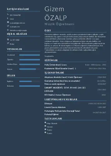 Müzik Öğretmeni Cv Örnekleri cv indir